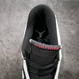 Nike Air Jordan 1 High OG black white red leather sneakers with Jumpman logo on the insole