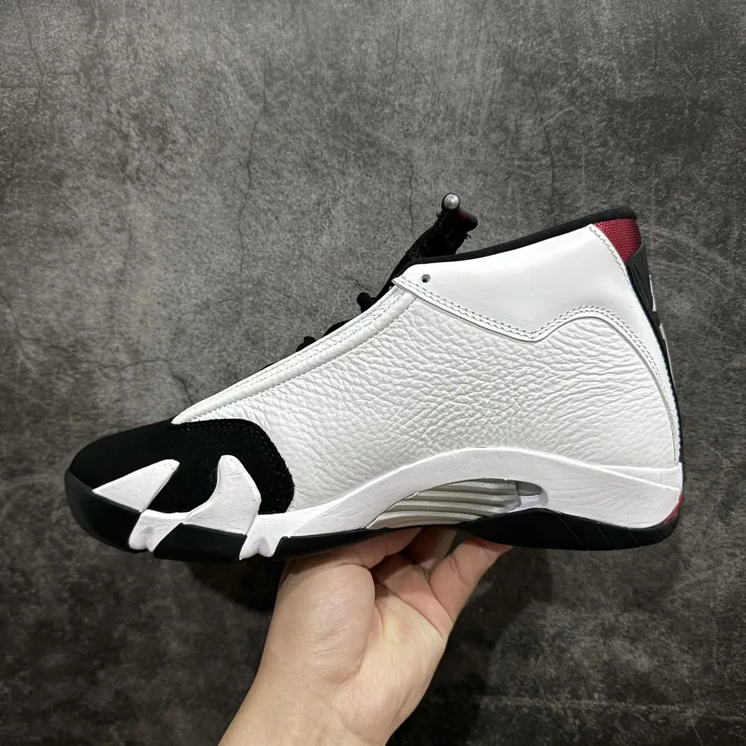 Air Jordan 14 Retro white black varsity red leather sneakers with rubber sole