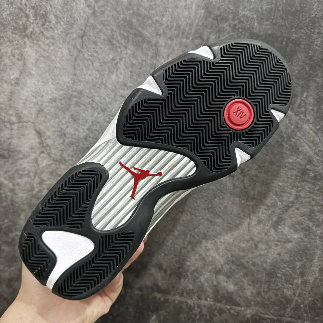 Nike Air Jordan 14 OG black white red rubber sole sneakers with signature Jumpman logo