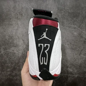 Nike Air Jordan 14 Retro white black red leather sneakers with Jumpman logo and number 23 detail