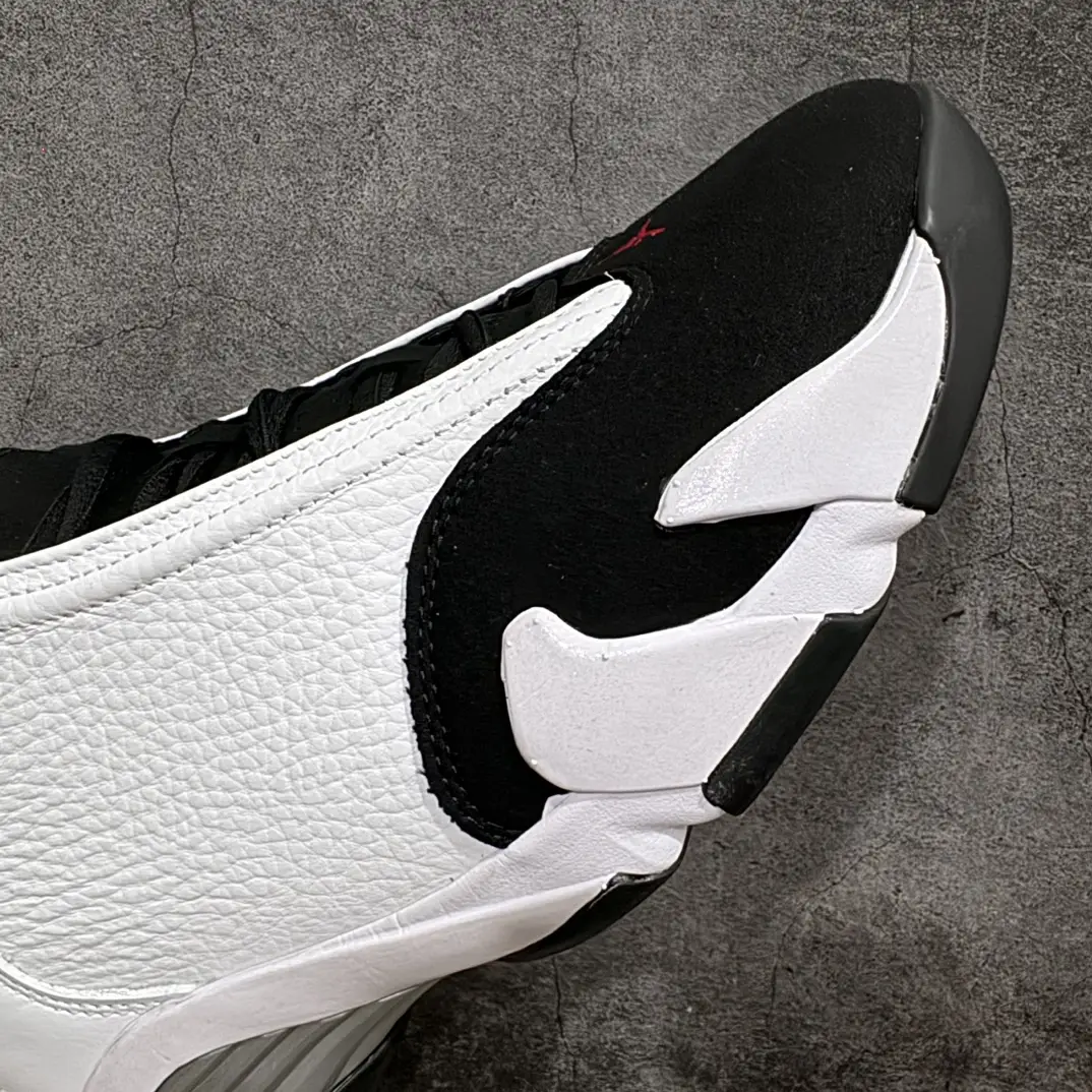 Air Jordan 14 Retro white black red leather suede sneakers with rubber sole