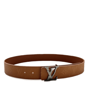 4.0-wide LV Shadow belt with Monogram featuring a double-layered LV buckle, showcasing a combination of shadow leather and plain leather, perfect for enhancing men's fashion.