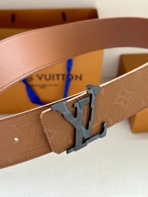 Louis Vuitton Initiales 40MM M0217V brown monogram embossed leather belt with black LV buckle