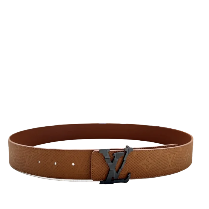 4.0-wide LV Shadow belt with Monogram, brown color, featuring a black LV logo buckle, showcasing affordable luxury fashion accessory from RepsGoat.