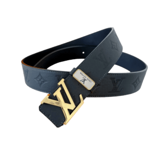 Louis Vuitton belt black leather embossed monogram gold LV buckle designer accessory