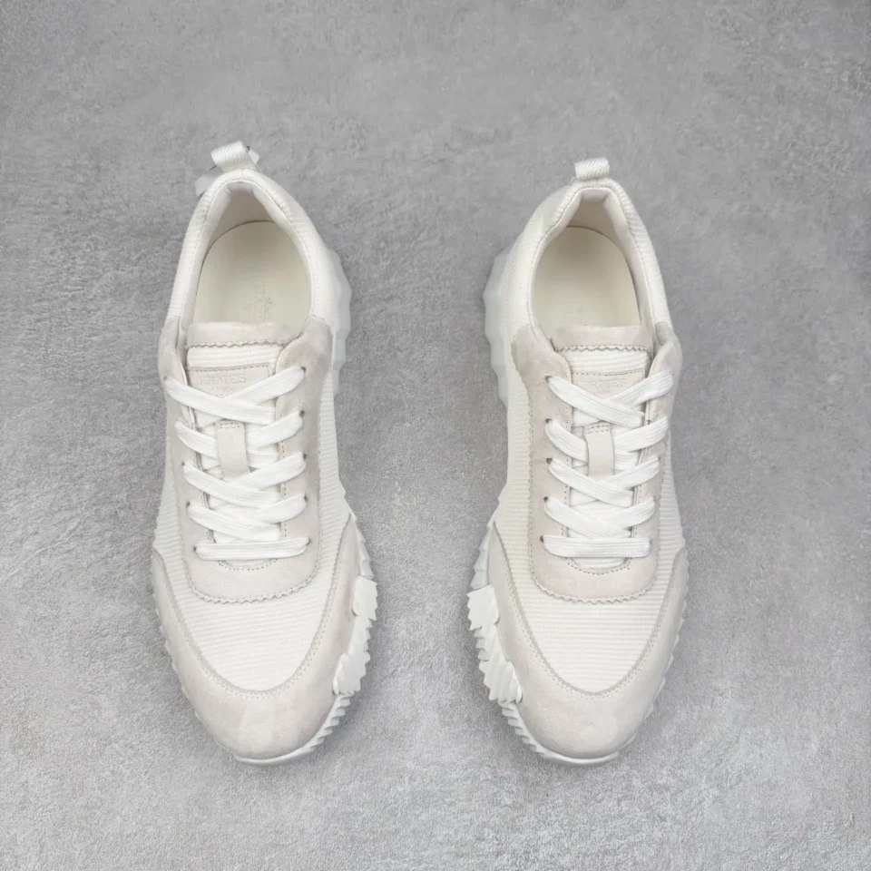 Raf Simons Detroit Runner Style 02 white colorway mesh and suede sneakers with chunky rubber sole