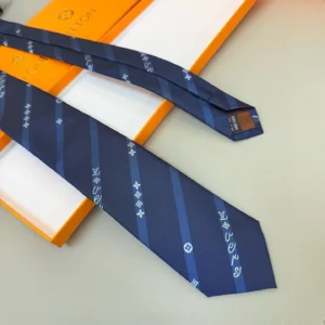 Louis Vuitton necktie blue silk with monogram pattern and diagonal stripes accessory