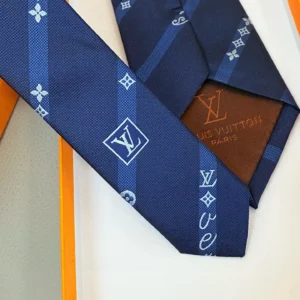 Louis Vuitton silk tie blue patterned with LV monogram detailed design accessory