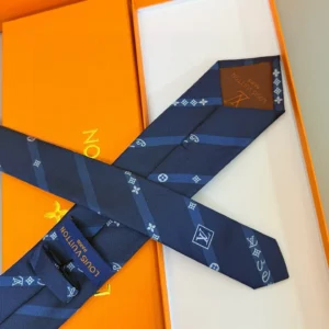 Louis Vuitton classic silk tie navy blue with light blue monogram pattern luxury accessory
