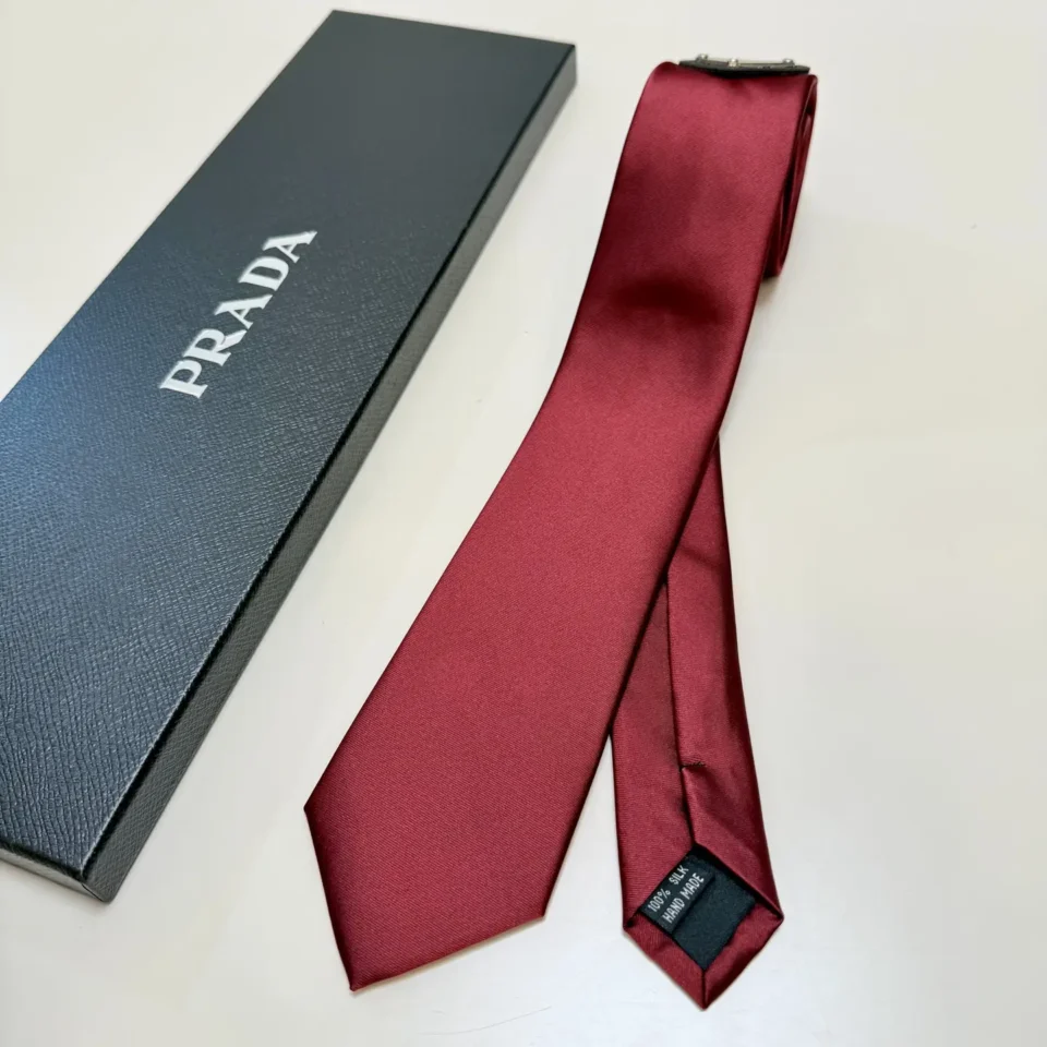 Prada silk tie burgundy color handmade with luxury gift box accessory
