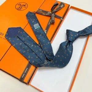 Hermes tie blue silk with horse and horseshoe pattern luxury men's accessory