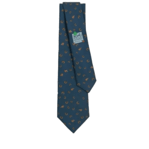 Hermes tie blue silk necktie with horseshoe pattern luxury accessory
