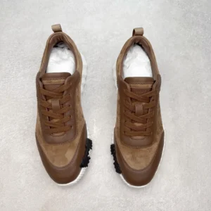 Hermes sneakers brown colorway leather and suede material with white and black rubber sole