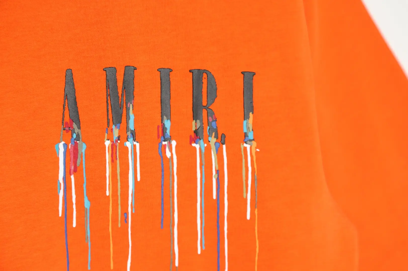 Amiri T-shirt orange cotton fabric multicolor dripping logo design