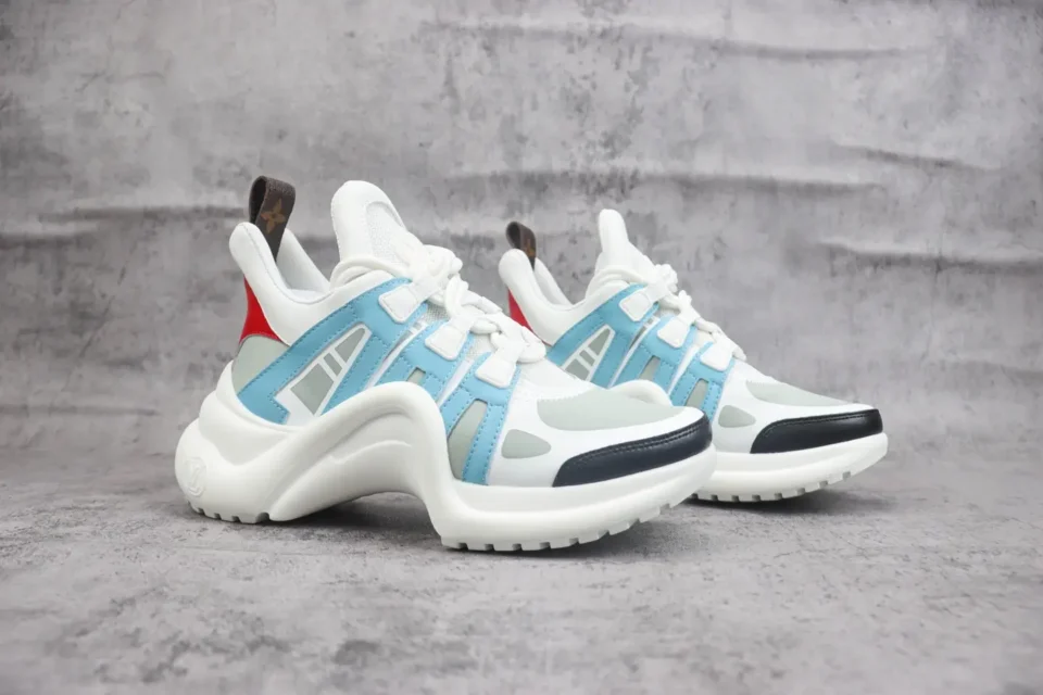 Louis Vuitton Archlight Sneakers 1A8O5J cloud white blue red leather mesh trim