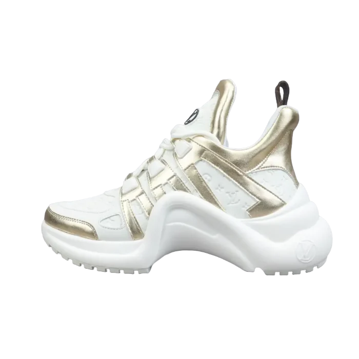Louis Vuitton Archlight sneaker white gold leather mesh athletic shoe with signature monogram pattern