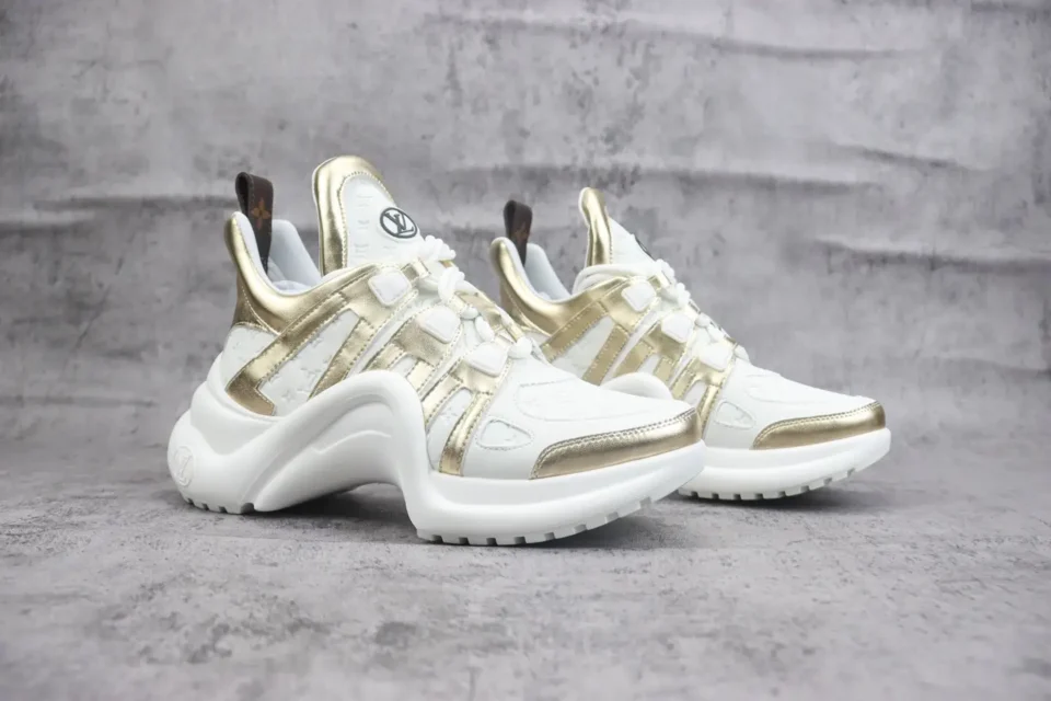 Louis Vuitton Archlight sneakers white gold leather and mesh colorway with distinctive oversized sole