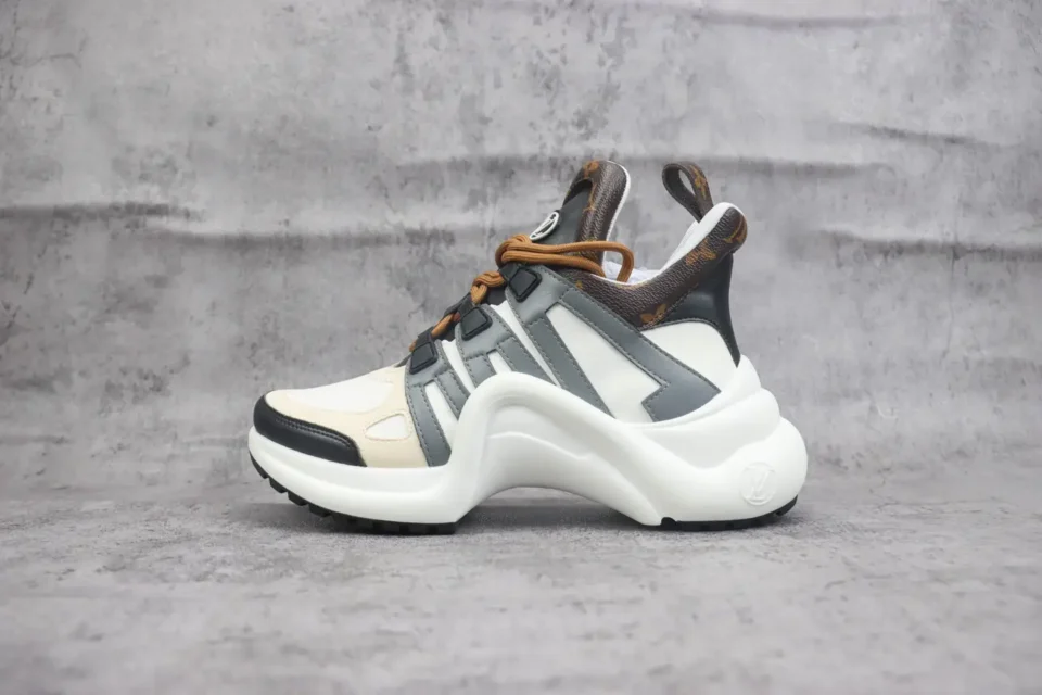 Louis Vuitton Archlight sneaker white gray brown leather and mesh athletic shoe with monogram trim