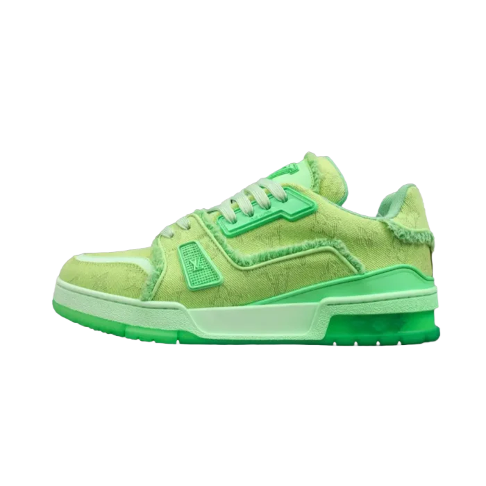 Louis Vuitton LV Trainer sneaker green colorway textured leather sneakers