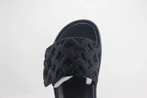 Louis Vuitton Loubi Pool Slide Sandal black embossed leather luxury casual footwear