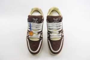 Louis Vuitton LV Trainer sneaker brown beige colorway embossed leather with white laces
