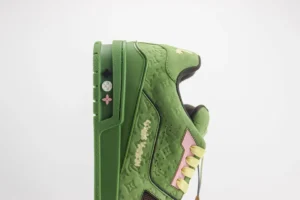 Louis Vuitton LV Trainer Sneaker 1A94R2 green pink yellow colorway embossed leather