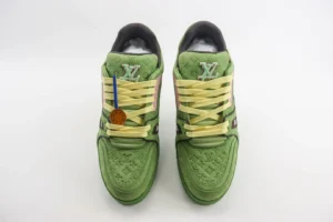 Louis Vuitton LV Trainer sneaker green pink yellow colorway leather luxury shoes