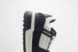 Louis Vuitton Trainer sneaker white black leather textile with monogram details