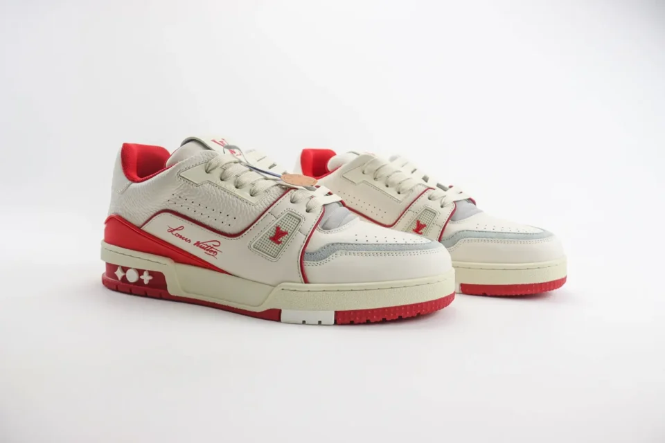 Louis Vuitton Sneaker LV Trainer 1A82OD white red leather canvas low-top shoes