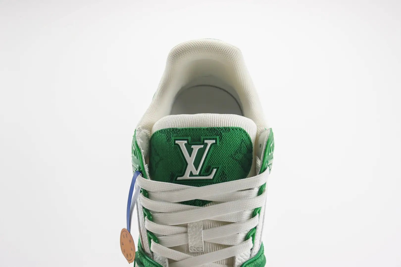 Louis Vuitton LV Trainer Sneaker 1A8X5O white green leather textile upper rubber sole