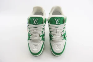 Louis Vuitton LV Trainer Sneaker 1A5D42 white green leather canvas low top shoes