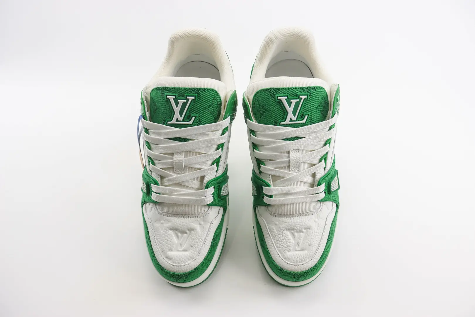 Louis Vuitton LV Trainer Sneaker 1A5D42 white green leather canvas low top shoes