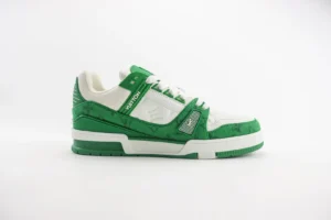 Louis Vuitton Trainer Sneaker green white monogram canvas leather low-top shoes