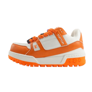 Louis Vuitton LV Trainer Sneaker white orange leather rubber sole shoe