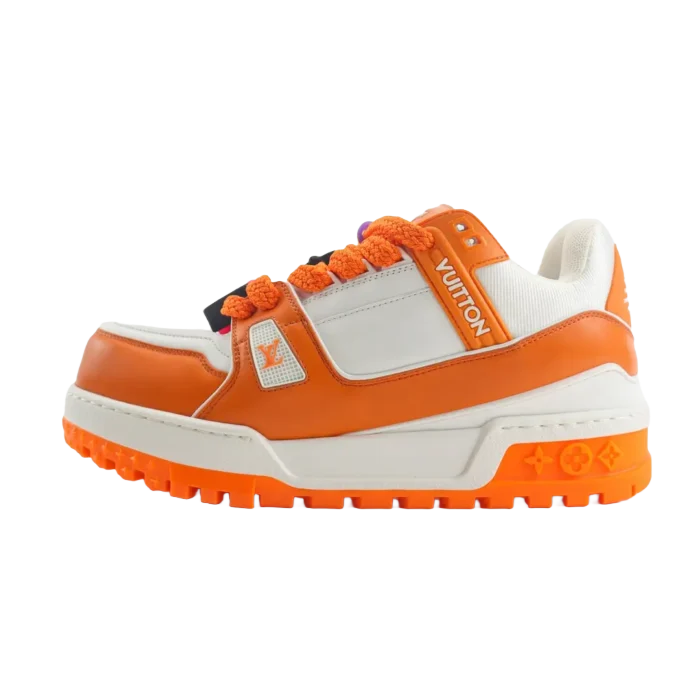 Louis Vuitton LV Trainer Sneaker white orange leather rubber sole shoe