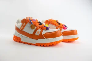 Louis Vuitton LV Trainer Sneaker 1A8X48 orange white leather and textile with colorful lace locks