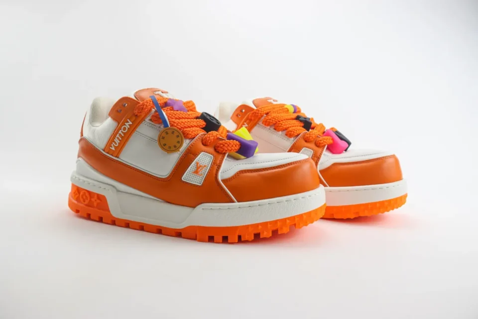 Louis Vuitton LV Trainer Sneaker 1A8X48 orange white leather and textile with colorful lace locks