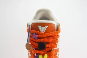 Louis Vuitton LV Trainer Sneaker 1A8UGY orange white calf leather with floral lace charms