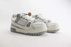 Louis Vuitton LV Trainer Prime Sneaker 1A9760 white gray leather rubber sole shoes