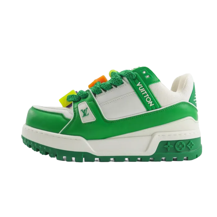 Louis Vuitton LV Trainer sneaker green white leather rubber sole athletic shoe