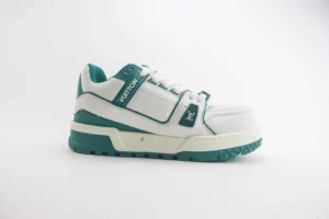 Louis Vuitton Trainer Sneaker LV 1.0 white and teal calf leather low-top athletic shoe