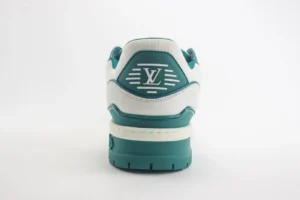 Louis Vuitton LV Trainer Sneaker white teal leather rubber sole style NN0010 luxury footwear
