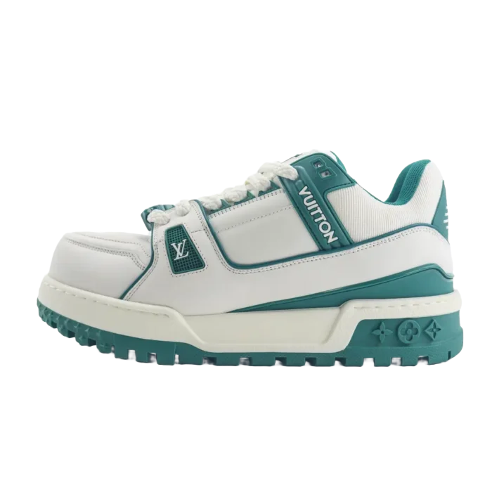 Louis Vuitton LV Trainer sneaker white teal leather canvas luxury shoe