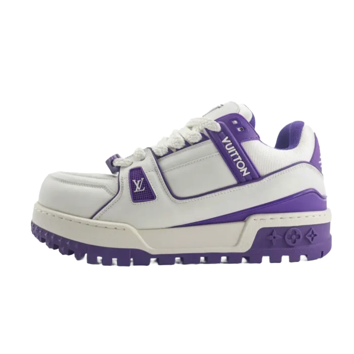Louis Vuitton LV Trainer sneaker white purple leather and mesh material with embossed sole detailing