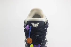 Louis Vuitton LV Trainer Sneaker black white leather with multicolor lace charms and rubber sole