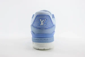 Louis Vuitton Run Away sneaker blue color leather and mesh upper with white rubber sole visible heel logo