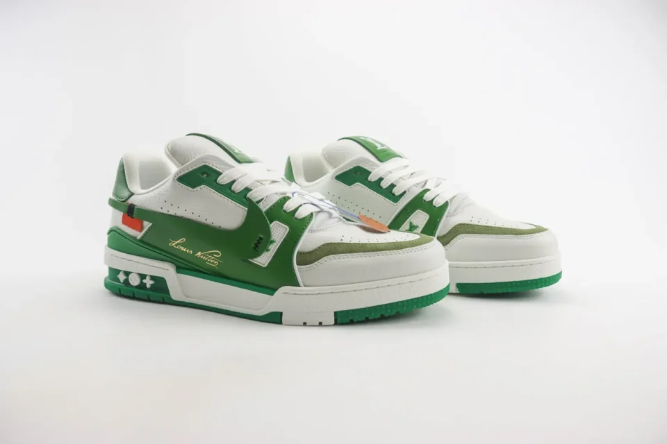 Louis Vuitton Trainer Sneaker white green leather low-top luxury sneakers