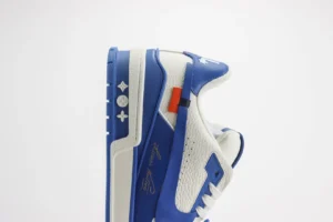 Louis Vuitton LV Trainer Sneaker white blue leather signature branding detail