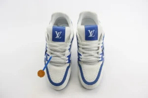 Louis Vuitton Trainer Sneaker white blue leather sneakers with LV logo on tongue