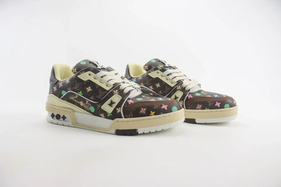 Louis Vuitton Trainer Sneaker multicolor monogram-coated canvas with leather accents and cream sole